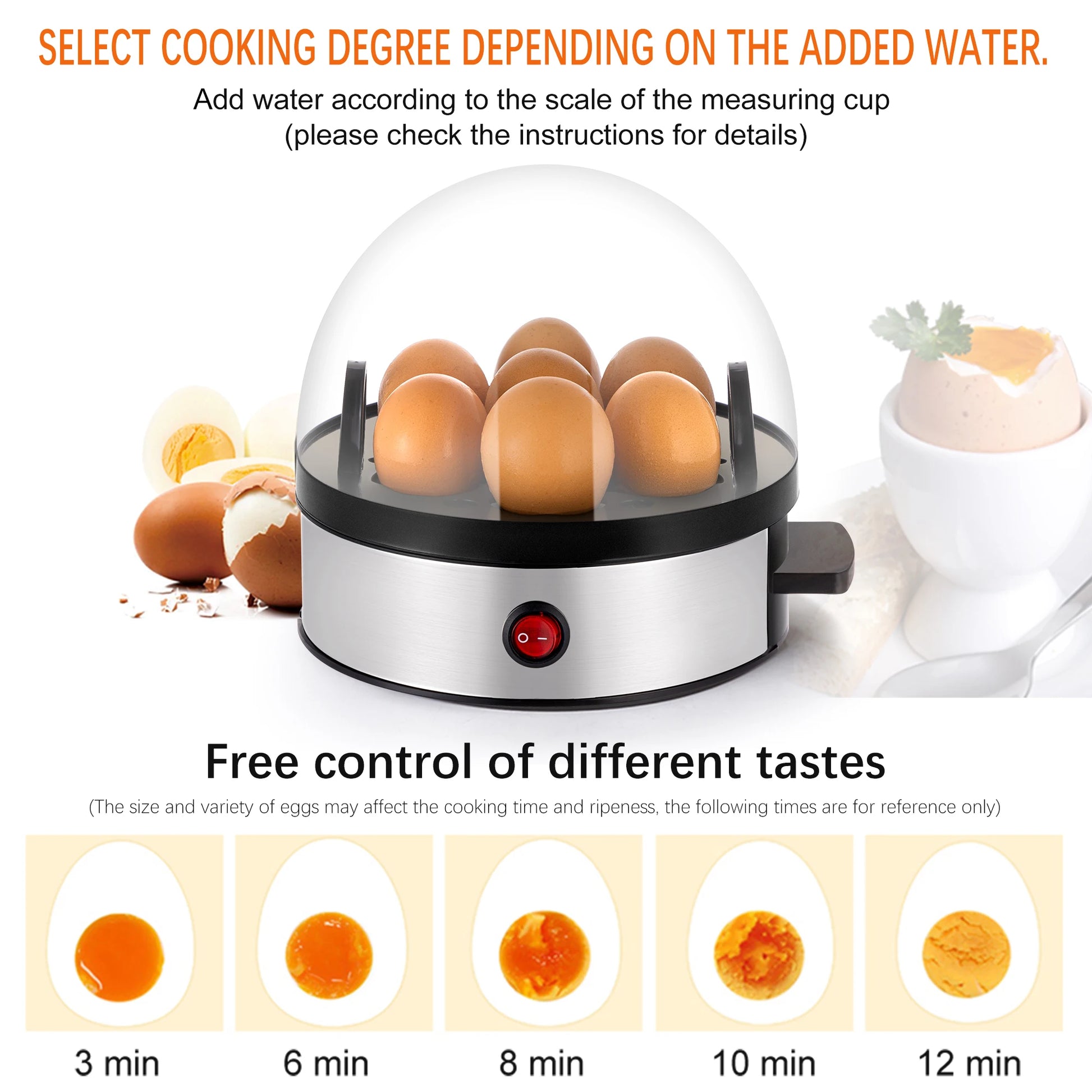 Velmora Living electric egg boiler and steamer with multifunctional cooker for boiling eggs and steaming food.