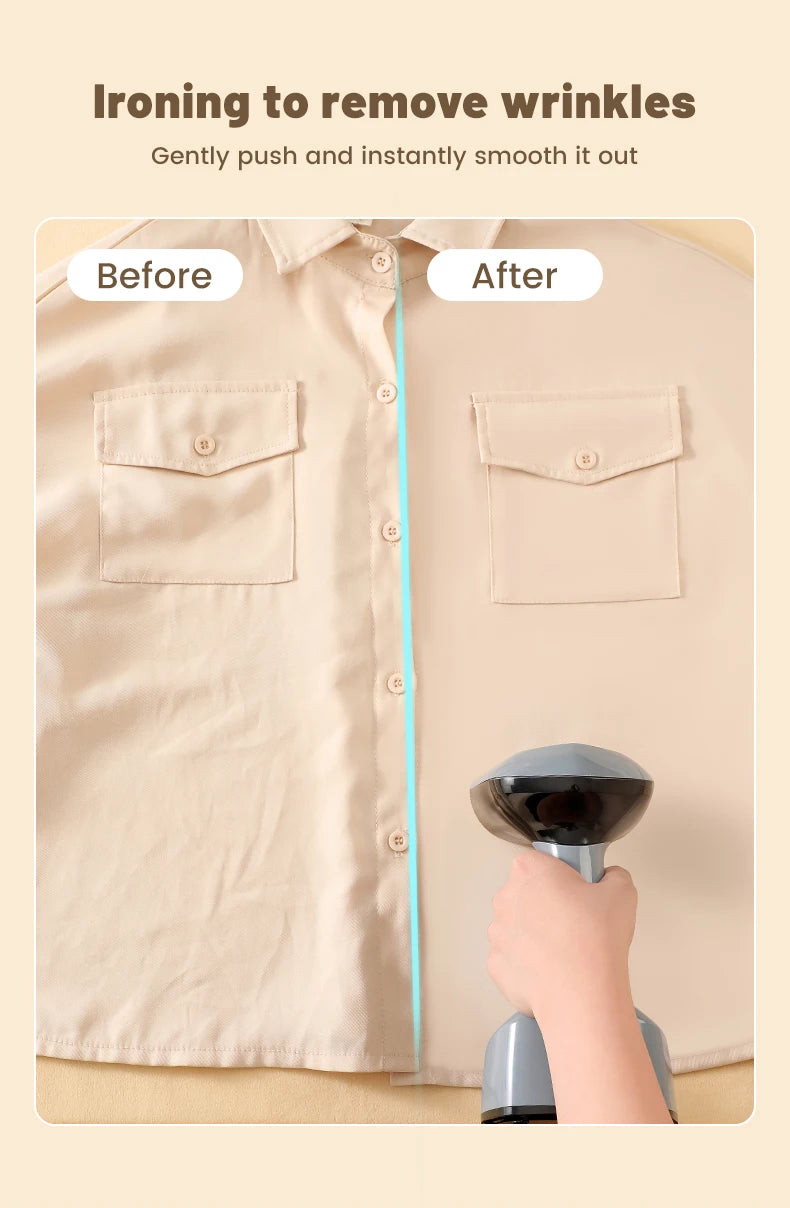 Velmora Living foldable garment steamer with fast-heat iron for quick and efficient fabric steaming, shown in a compact design.