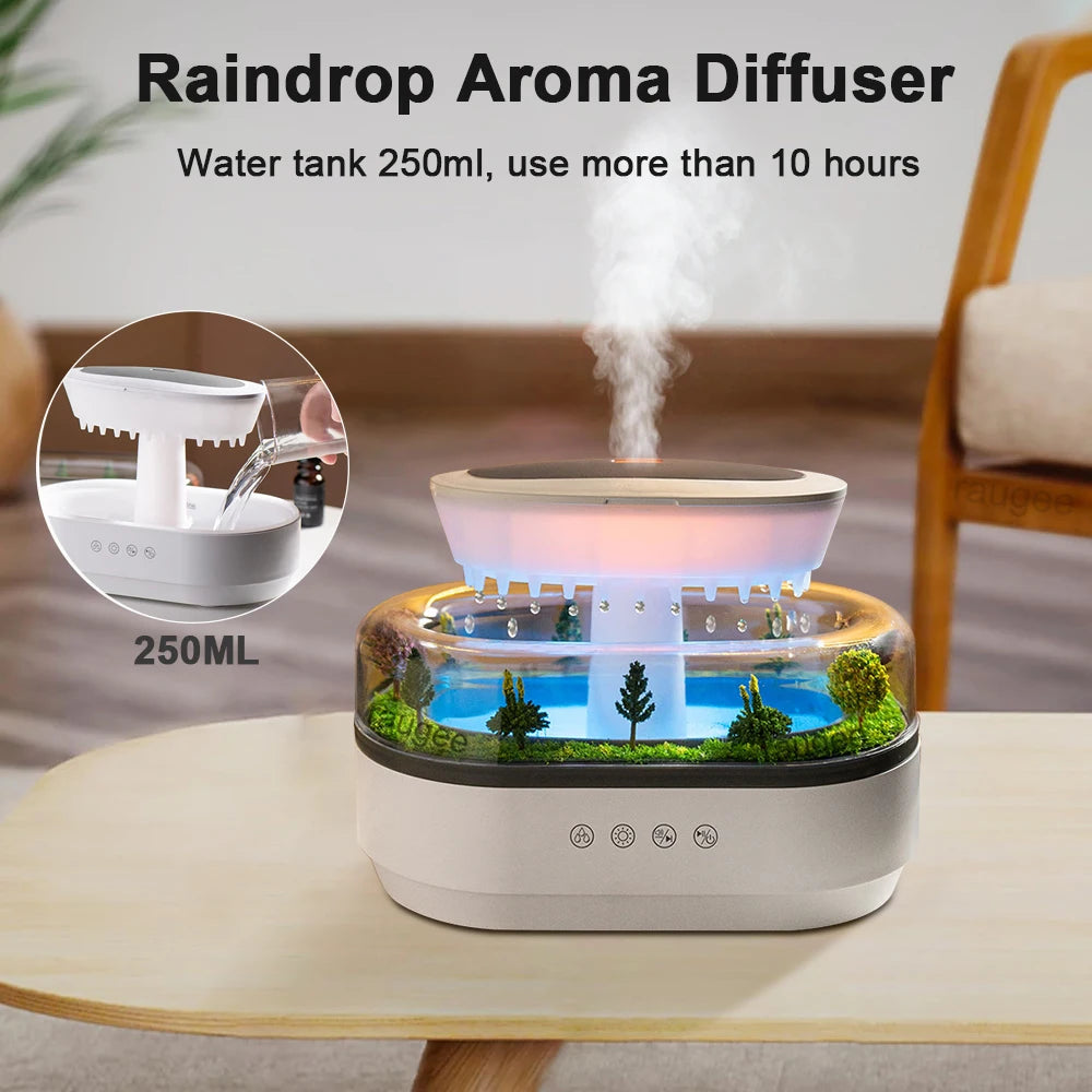 Velmora Living humidifier essential oils diffuser in raindrop shape with mist and LED lights, designed for home aromatherapy.