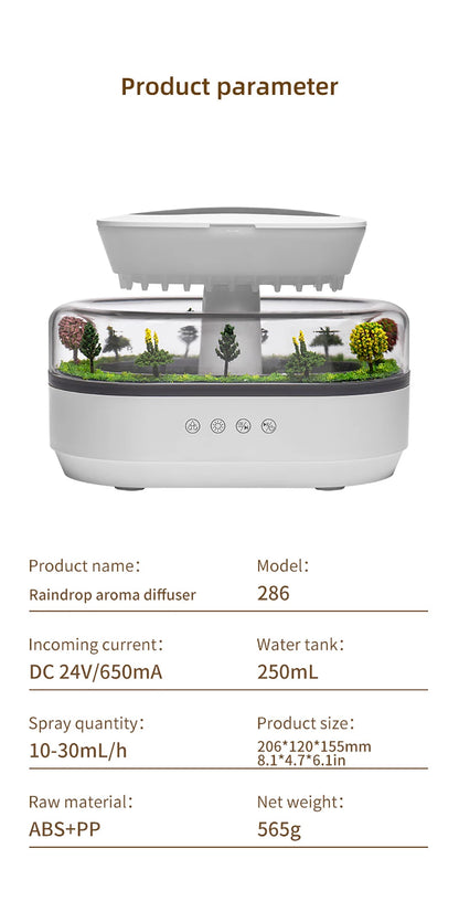 Velmora Living Raindrop humidifier essential oils diffuser showing sleek white design with mist output and control buttons.