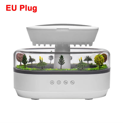 Velmora Living Raindrop humidifier essential oils diffuser with sleek design, emitting mist and showcasing essential oil reservoir.