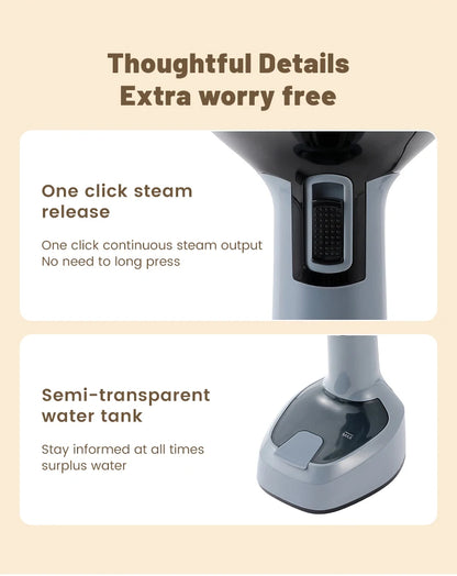 Velmora Living foldable ironing machine and fast-heat garment steamer, compact design with water tank and steam outlet visible in the image.