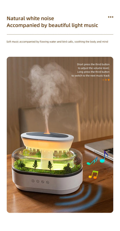 Velmora Living Raindrop humidifier essential oils diffuser with sleek design, emitting mist and displaying control buttons.