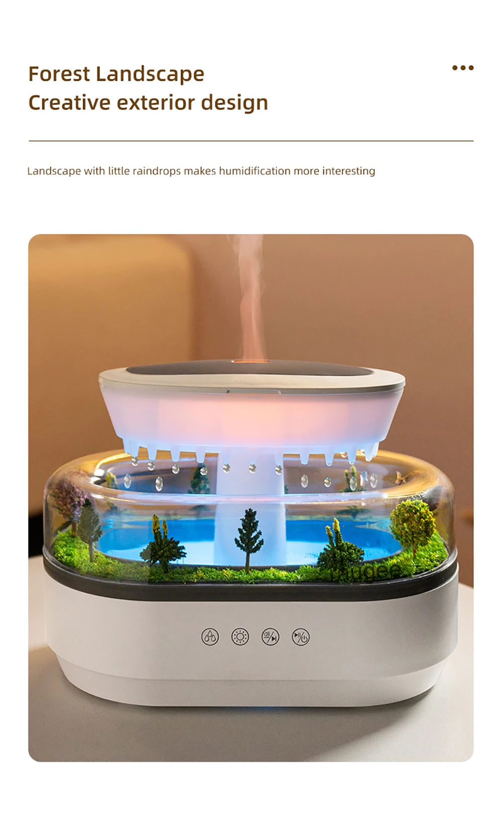 Velmora Living humidifier essential oils diffuser Raindrop shape with mist outlet and digital controls, black finish, on a white background.