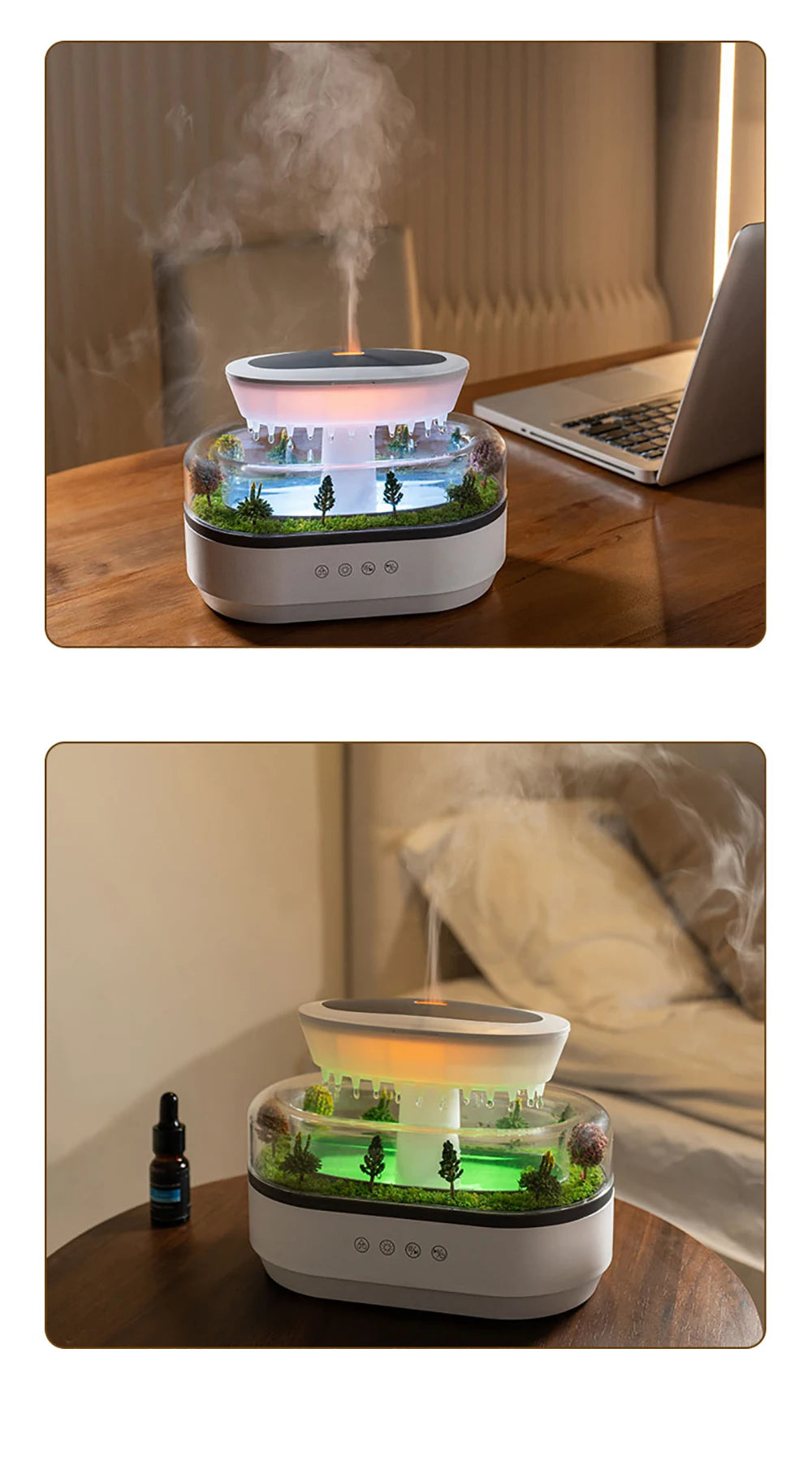 Velmora Living humidifier essential oils diffuser in raindrop shape with mist and aroma tray, designed for home use.