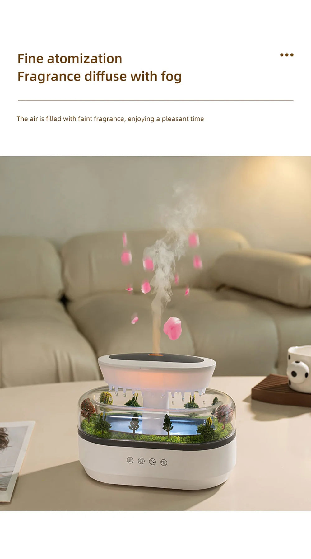 Velmora Living humidifier essential oils diffuser raindrop shape with water mist and ambient lighting, ideal for relaxation and air purification.