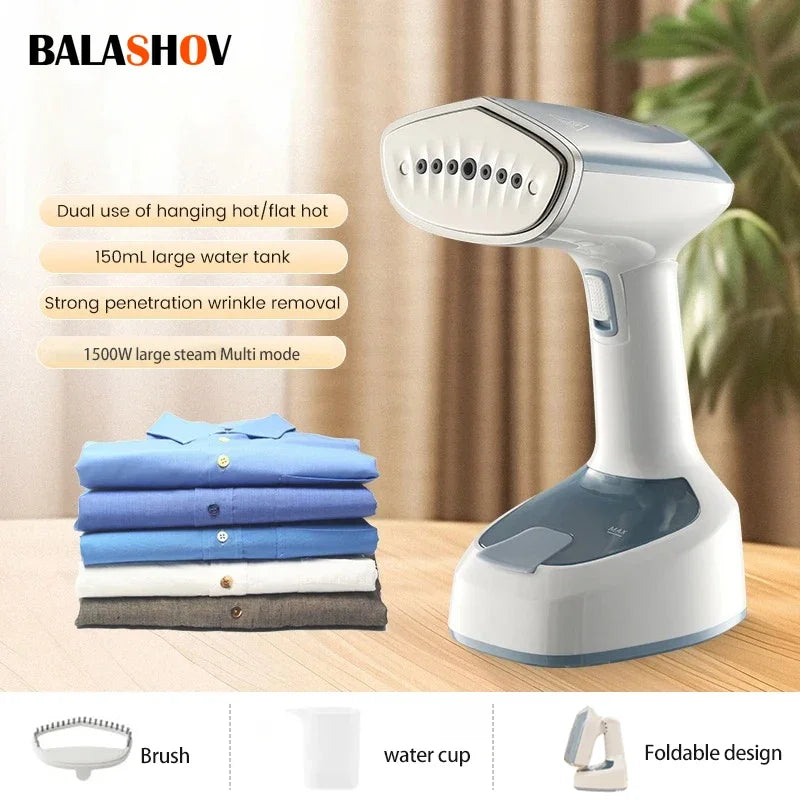 Foldable Velmora Living garment steamer with fast-heat technology, compact design, and handheld iron for quick wrinkle removal.