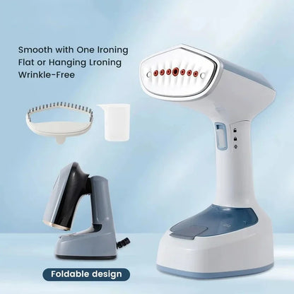 Velmora Living foldable garment steamer with fast-heat iron for quick, wrinkle-free clothing; compact and portable design.