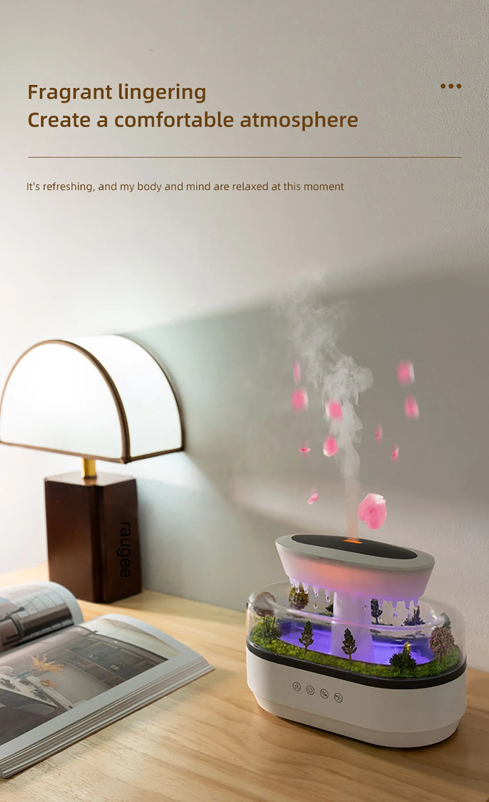 Velmora Living humidifier essential oils diffuser in raindrop shape, with misting feature and sleek modern design.
