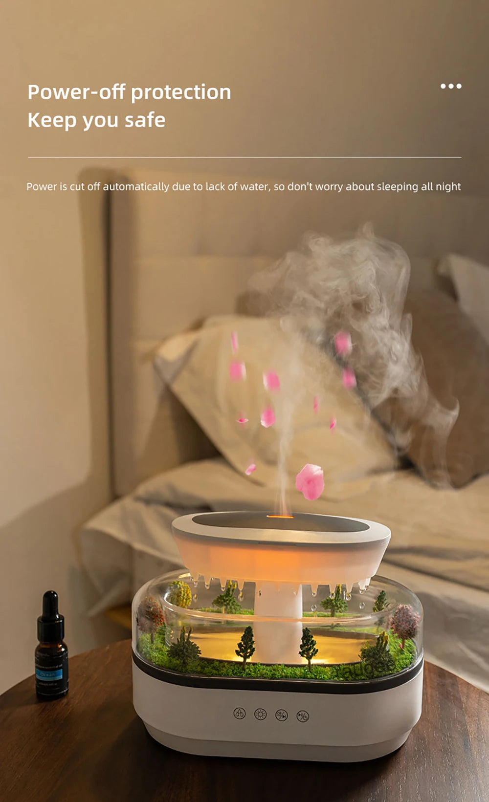 Velmora Living Raindrop humidifier essential oils diffuser showing a sleek white design with mist coming from the top