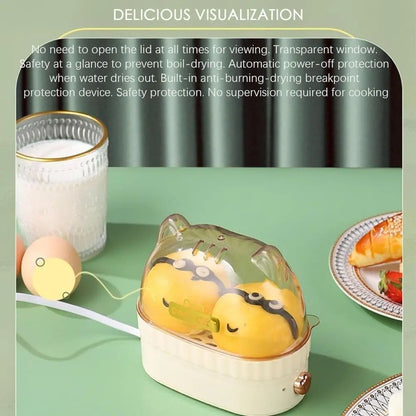 Velmora Living electric egg boiler machine with a transparent lid and control panel for easy hard boiled egg cooking.