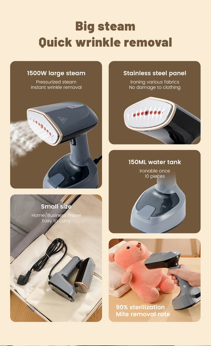 Velmora Living foldable garment steamer with fast-heat iron, compact design, and handheld fabric steaming for clothes.