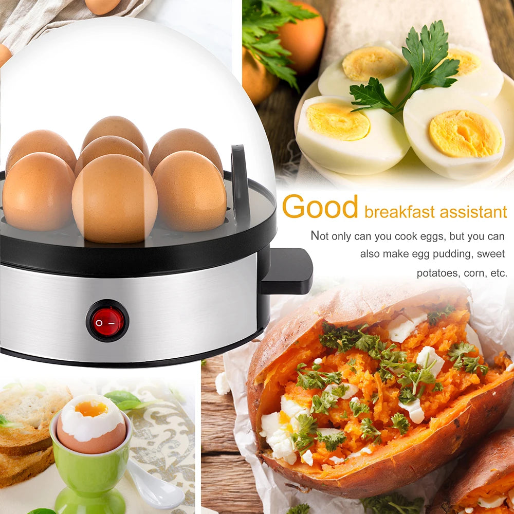 Velmora Living electric egg boiler and steamer showing multiple eggs steaming in a compact multifunctional cooker.