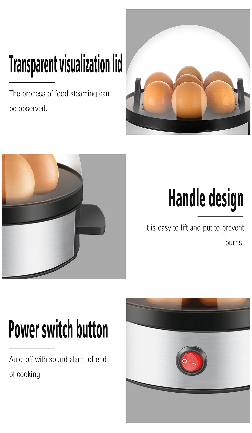 Velmora Living electric egg boiler and steamer with multifunctional cooker for easy egg preparation and steaming.