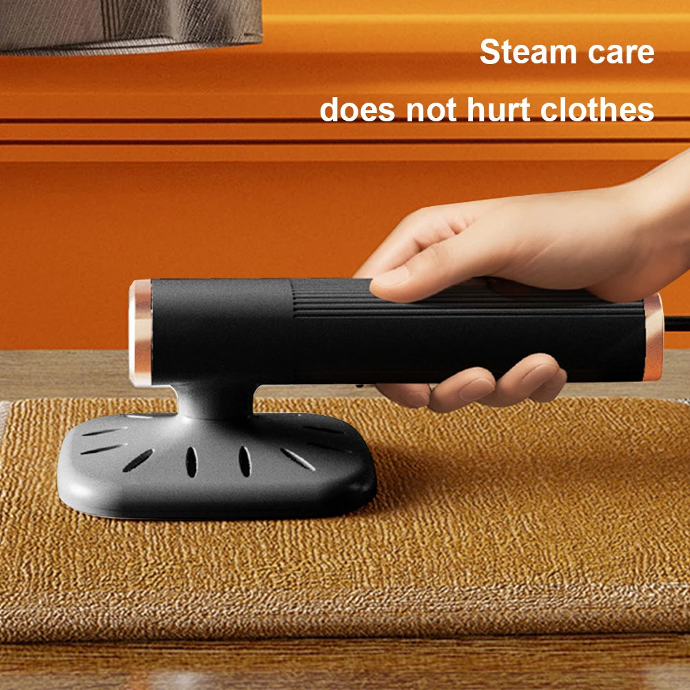 Velmora Living handheld iron steamer emitting dry and wet steam, with a 360° rotating head for easy garment steaming.