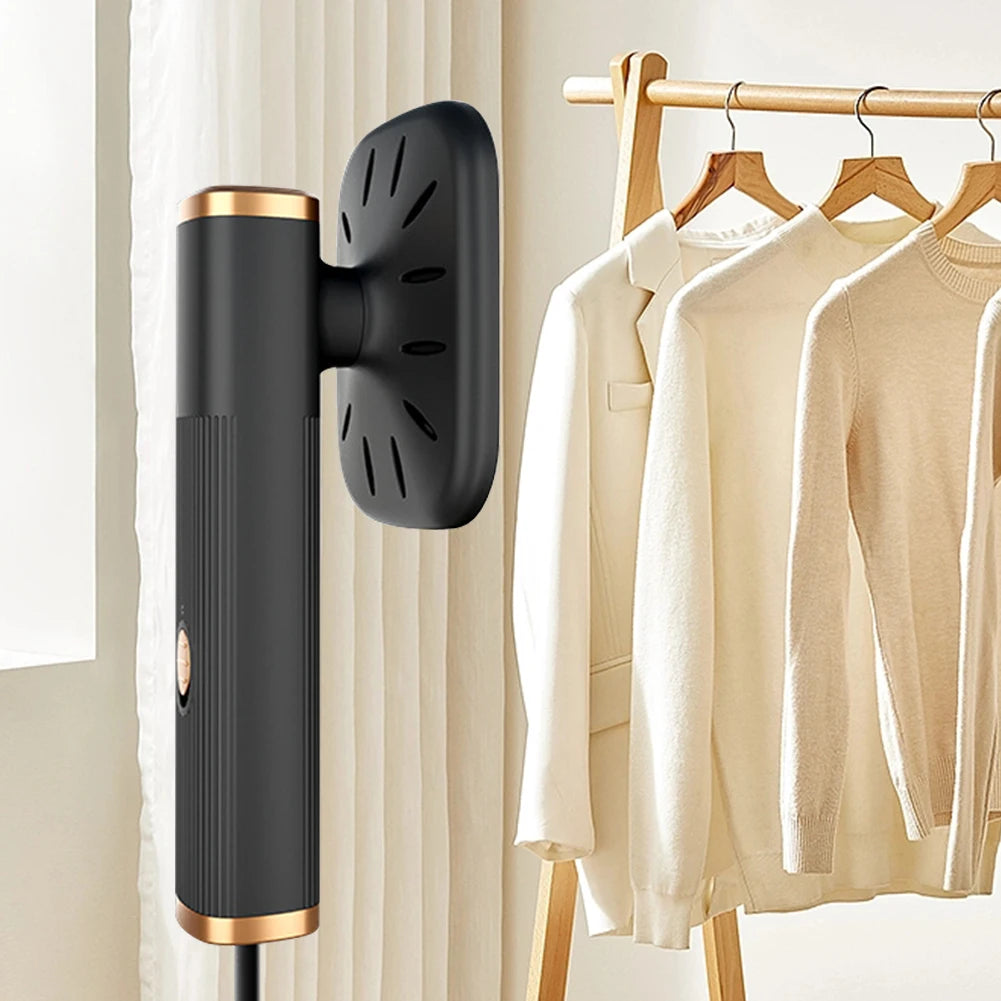 Velmora Living handheld iron steamer with 360° rotating head, showcasing dry and wet steam functions for versatile clothing care.