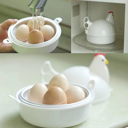Velmora Living chicken-shaped egg boiler and steamer, compact kitchen gadget for easy egg cooking and steaming.